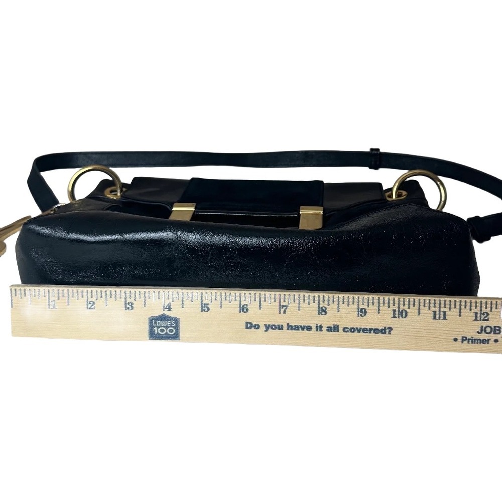 Milly Black Leather and Suede Shoulder Bag Gold Hardware Logo Charm - Picture 9 of 10